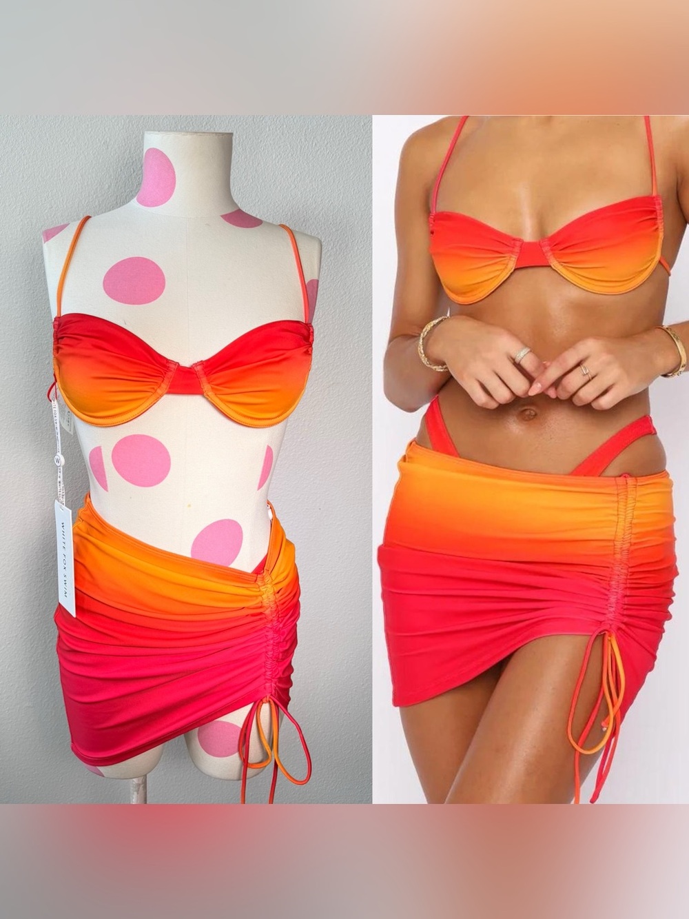 White Fox Sunset Ombré Bikini & Coverup Skirt Set XS NWT